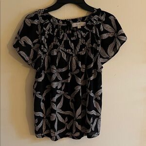 LOFT Black and White Leaf Pattern Blouse